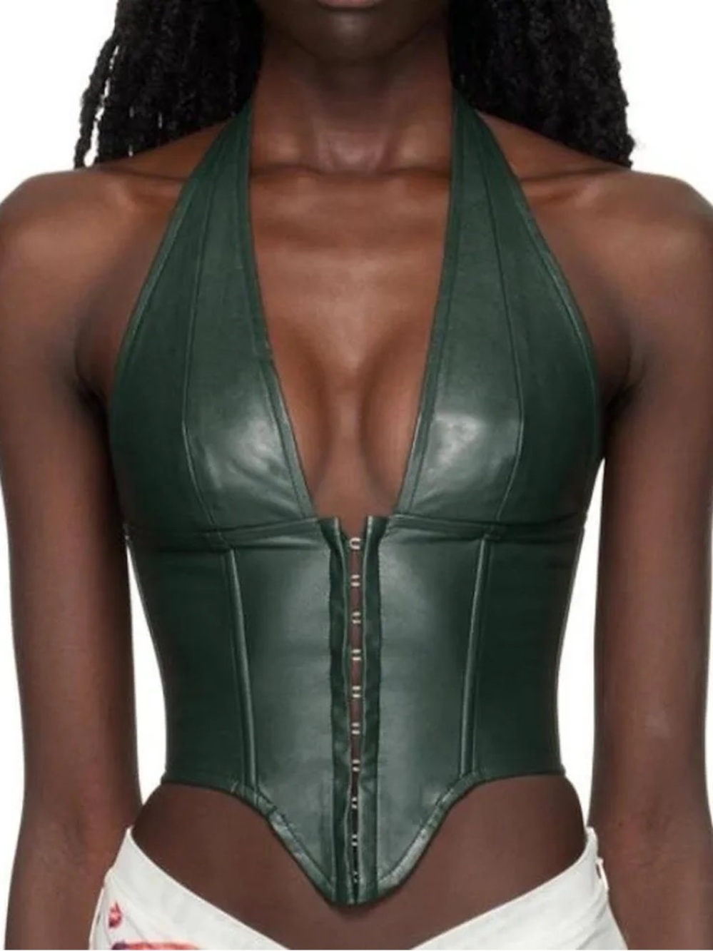 Miaou Forest Green Faux Leather Halter Corset Top